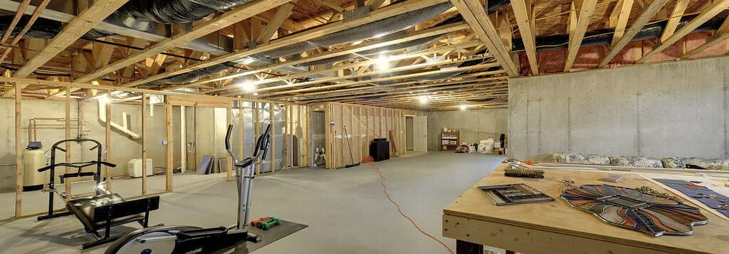 Framing and joists above an unfinished space